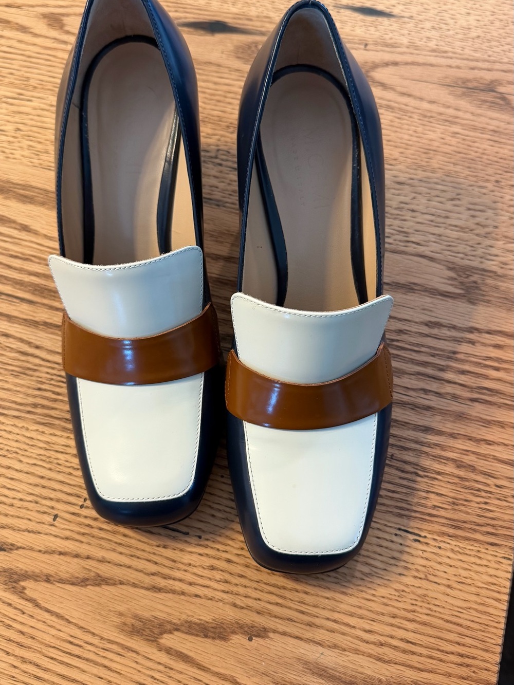 M.Gemi Women's Tri-Tone Leather Heeled Loafers - Ivory, Tan & Navy